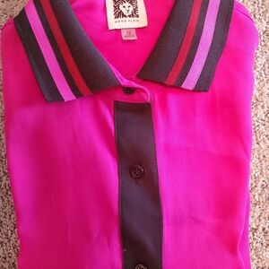 Anne Klein Fuchsia and Black Button-Up Blouse